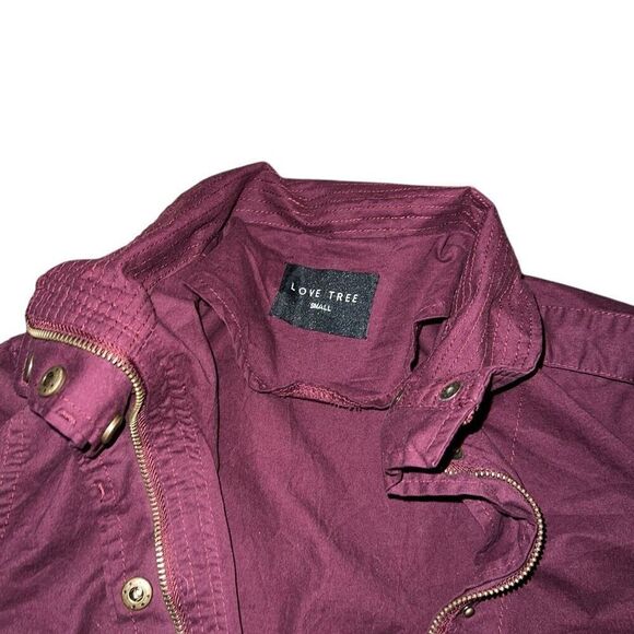 LOVE TREE Burgundy Full Zip Utility Jacket Size S - Picture 4 of 8